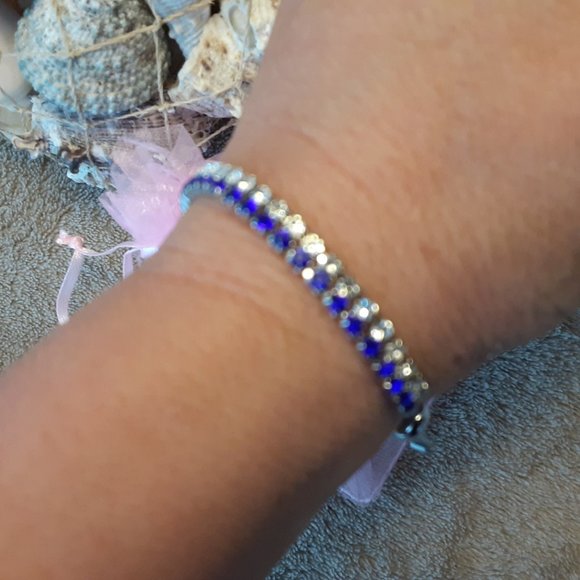 Adjustable Bracelet with Clear & Blue Cubic Zircon Strands - Picture 3 of 8